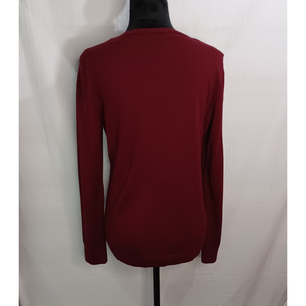 Women's Talbots Red Wine Color Button Up Long Sleeve Cardigan 100% Merino Wool - Picture 2 of 9